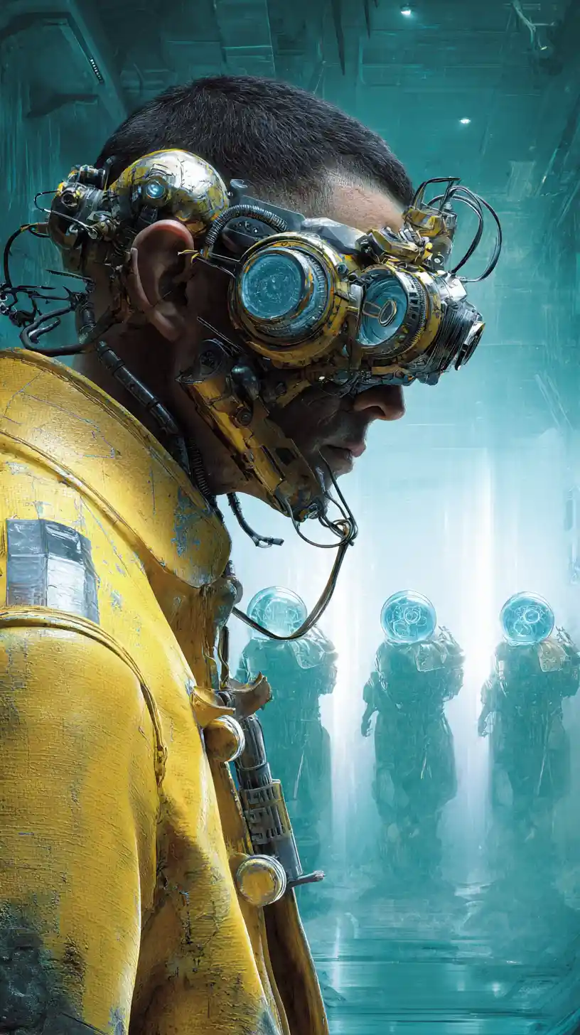 Homem de ficção científica com óculos steampunk e respirador de caveira