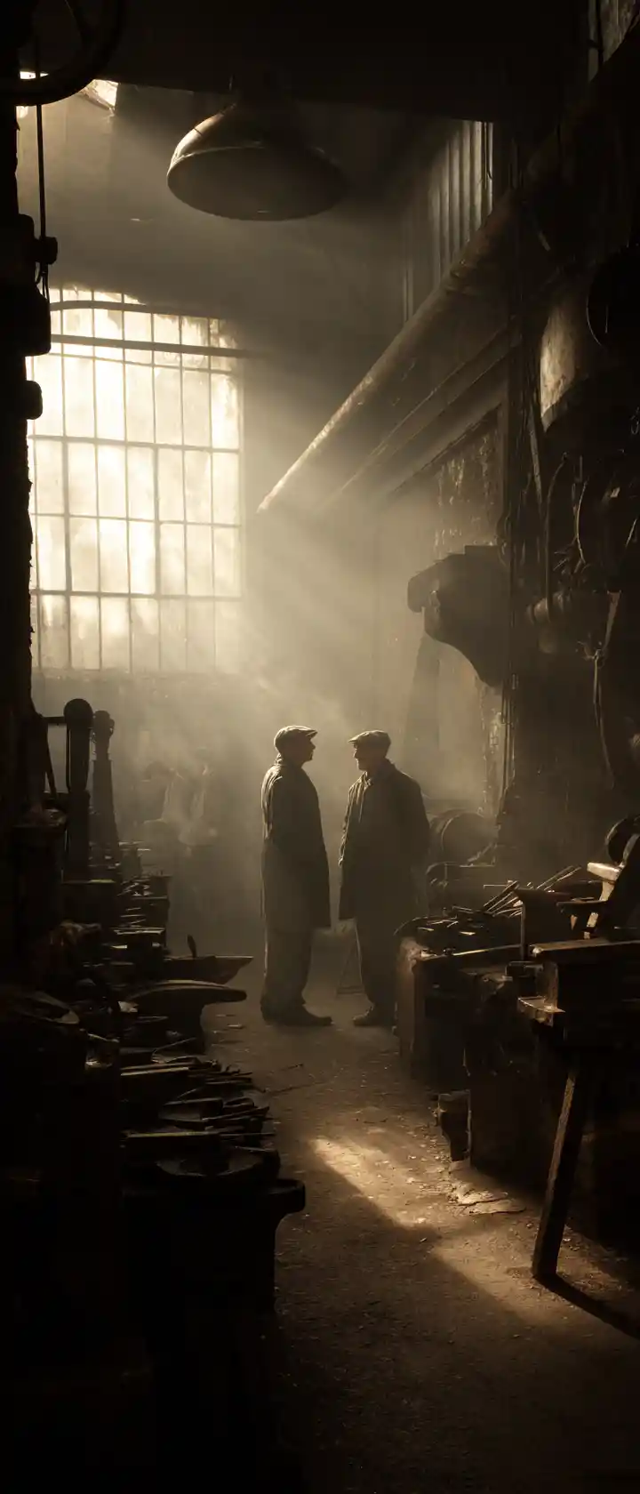 Warm nostalgic early twentieth century ironworks interior scene
