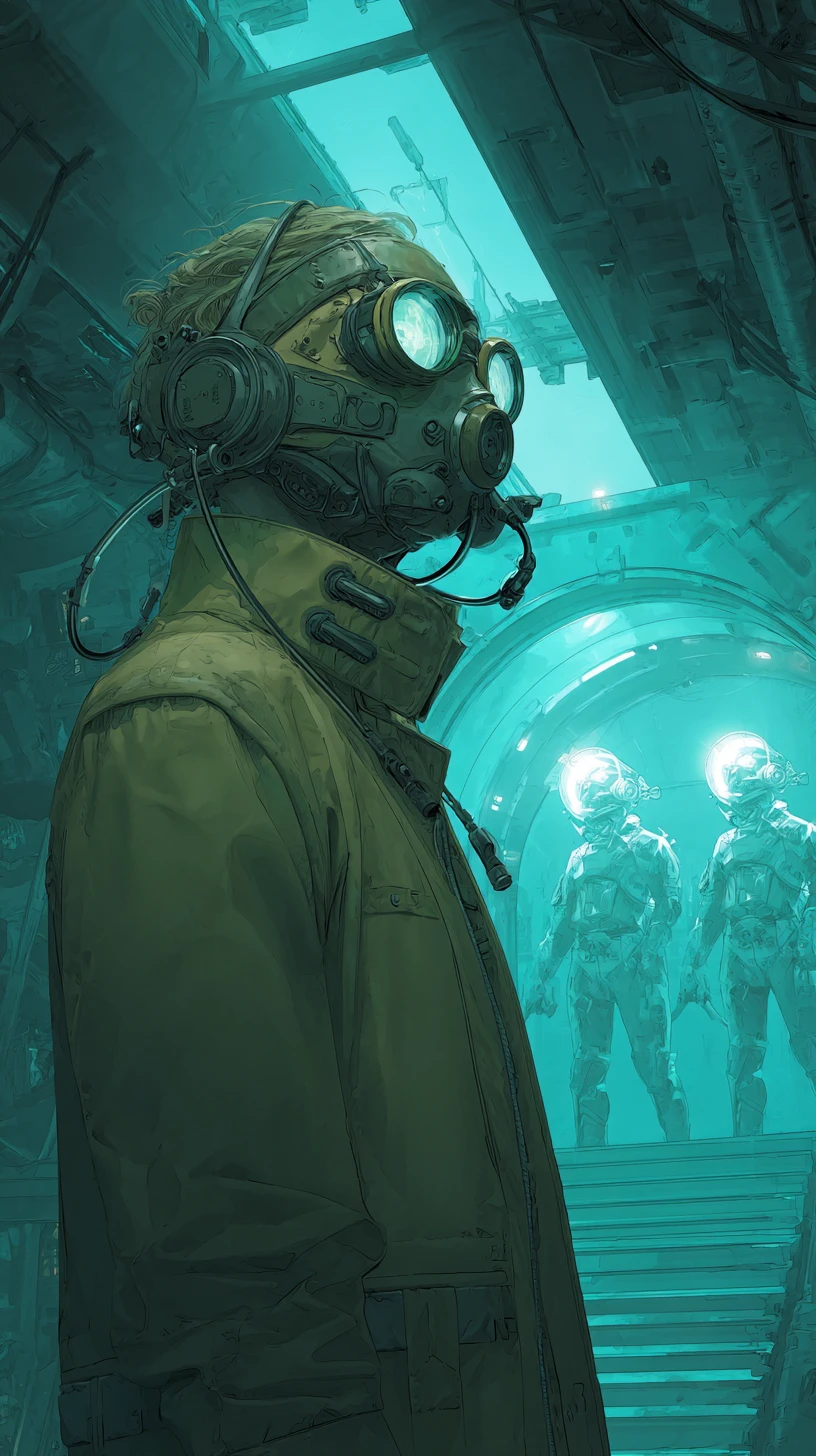 Homem com óculos futuristas e máscara respiratória de caveira mecânica