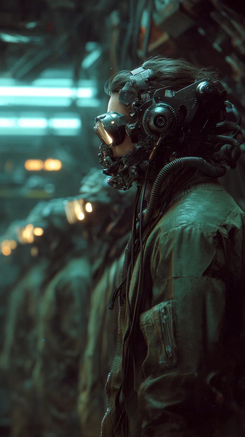 Homem com Óculos Sci-Fi e Máscara Respiratória de Caveira Mecânica