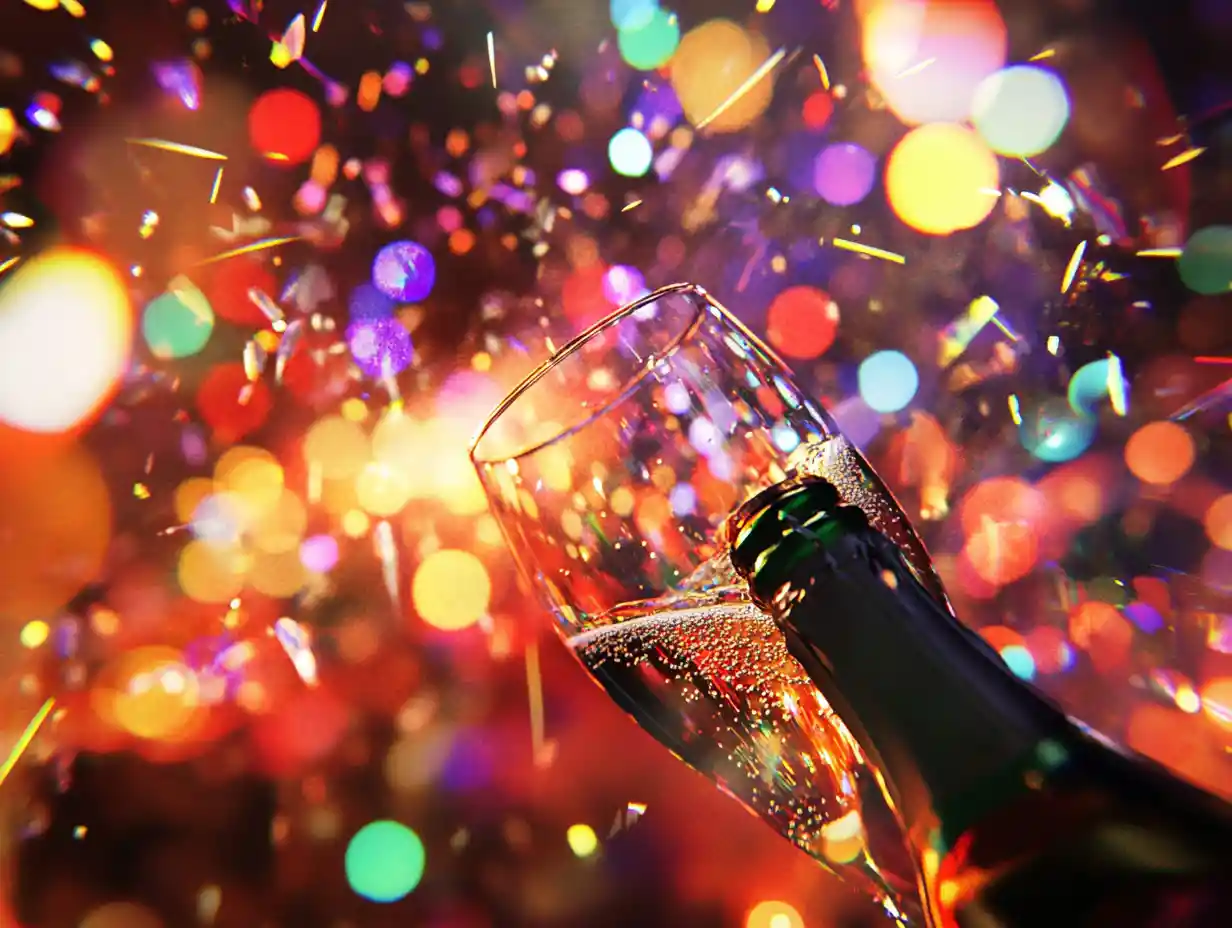 Vibrant new years eve party scene with colorful details