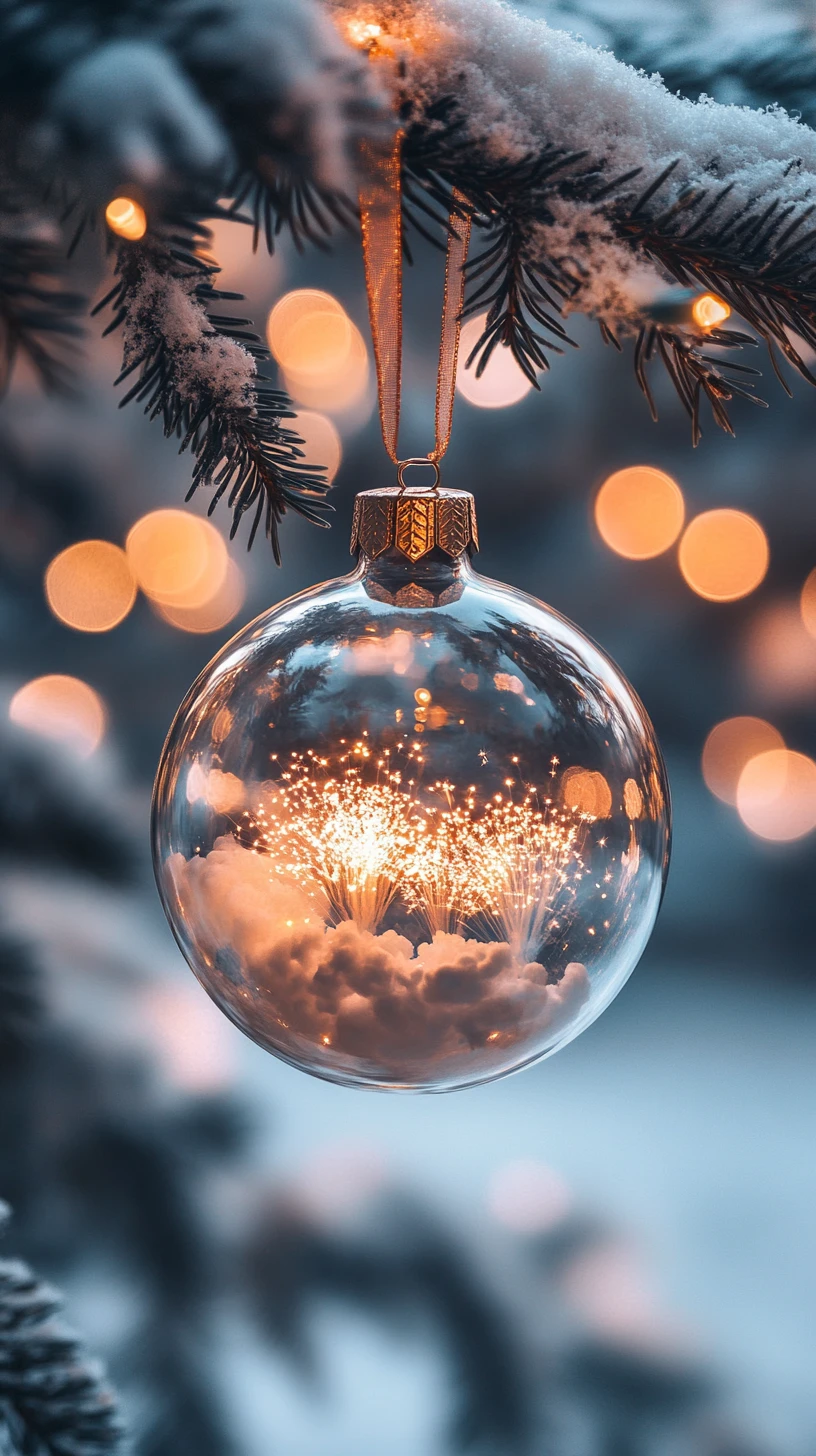 Dubai fireworks reflected in a glass Christmas bauble