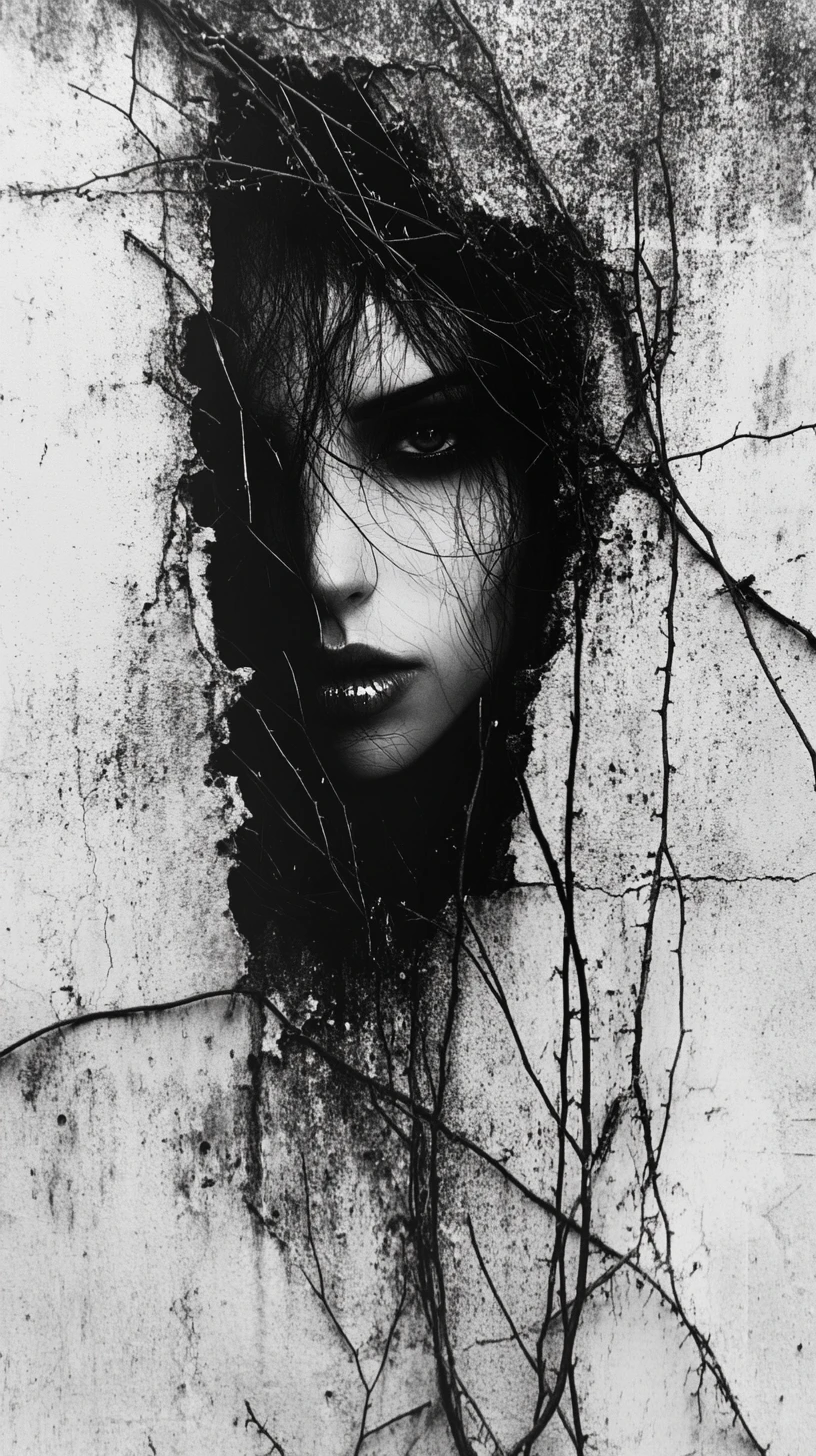 Ethereal woman emerging from a decaying concrete wall