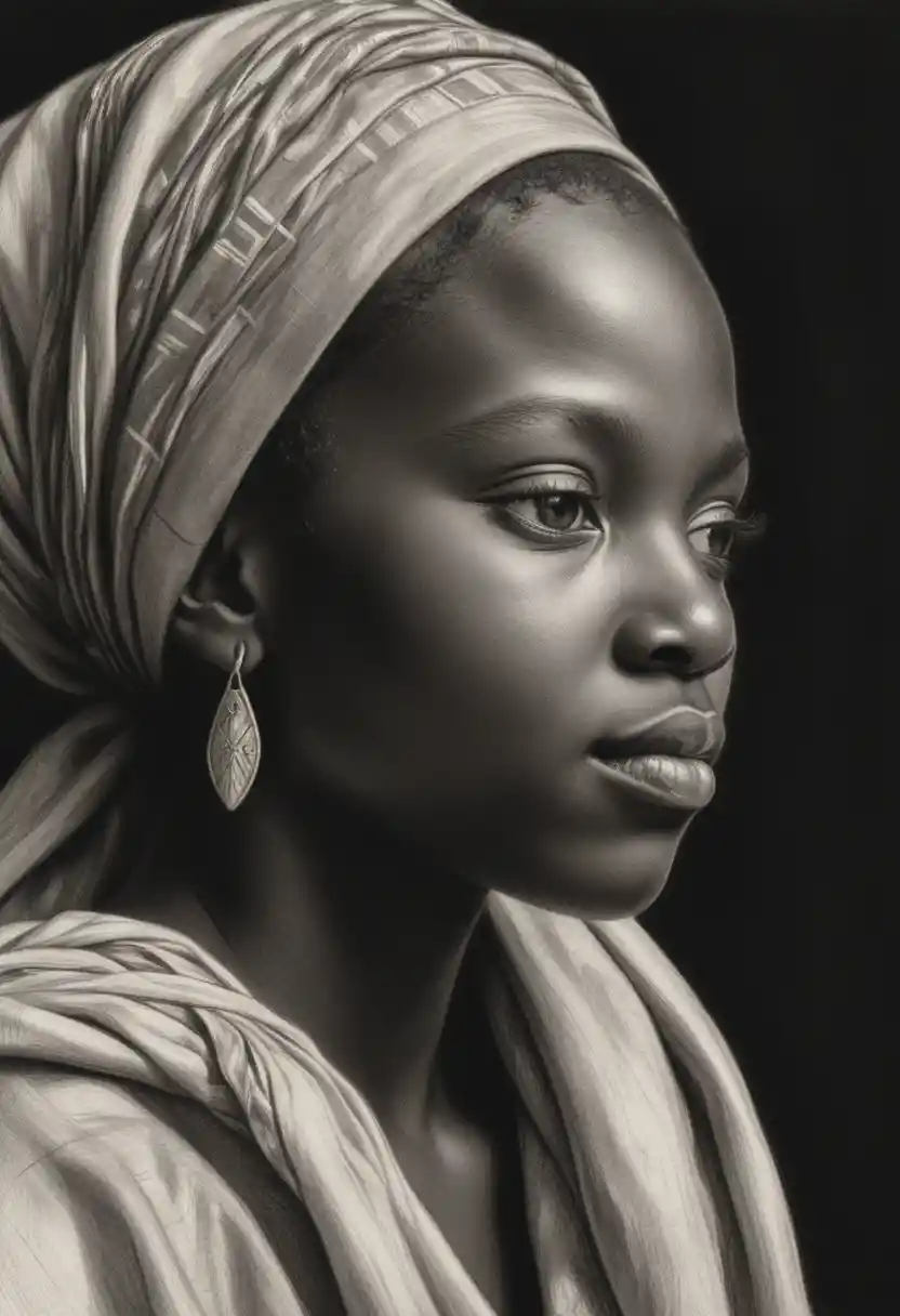Ritratto seppia di una ragazza africana in tre quarti di profilo
