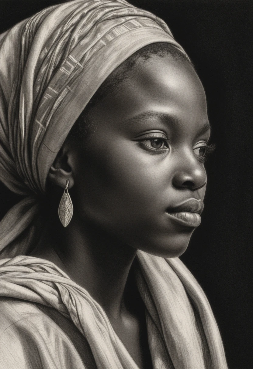 Ritratto seppia di una ragazza africana in tre quarti di profilo