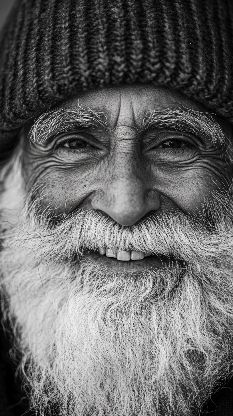 Homem idoso sorridente com longa barba branca em retrato em close