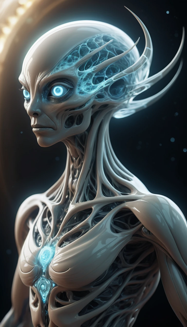 Créature alien spirituelle au corps d’énergie fractale lumineuse