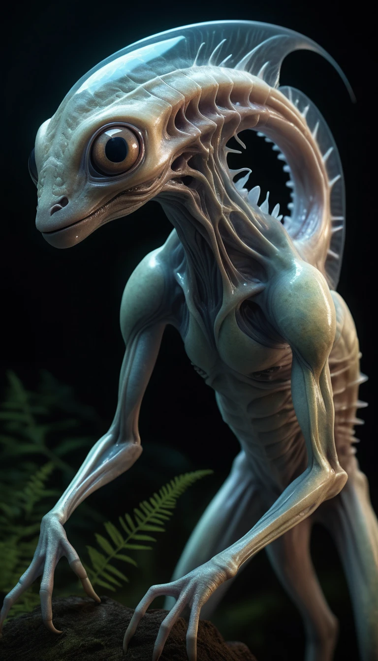 Créature extraterrestre bioluminescente dans une forêt dense