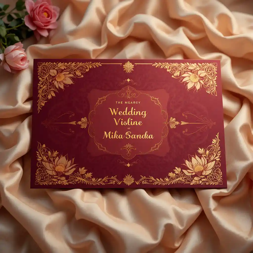 Traditionelle indische Hochzeitseinladungskarte mit goldenen Details