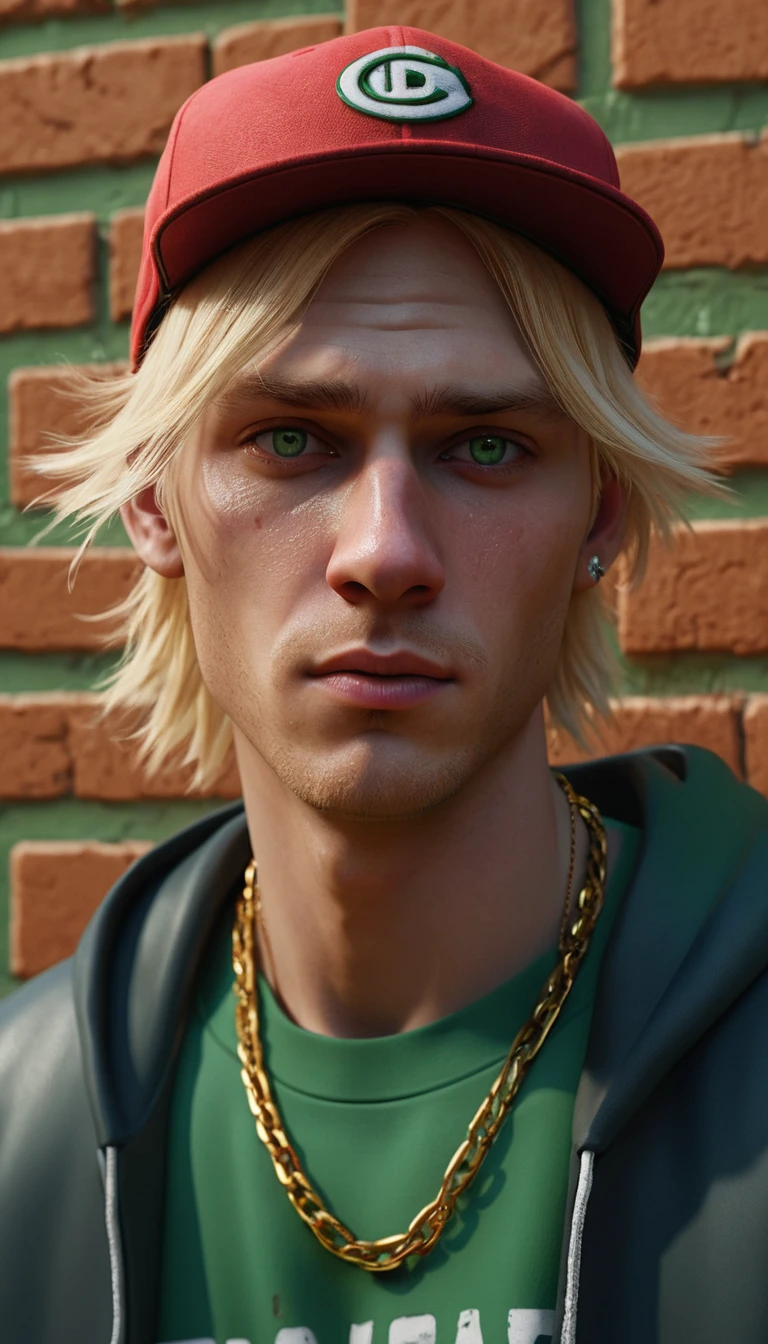 Close up of skater in cap against brick wall