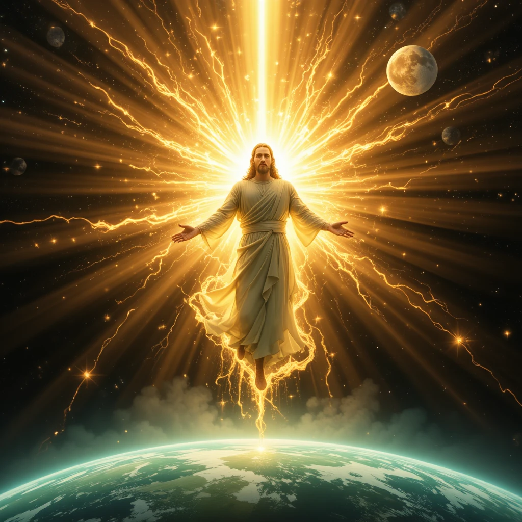 Divine luminous figure creating a new cosmic world