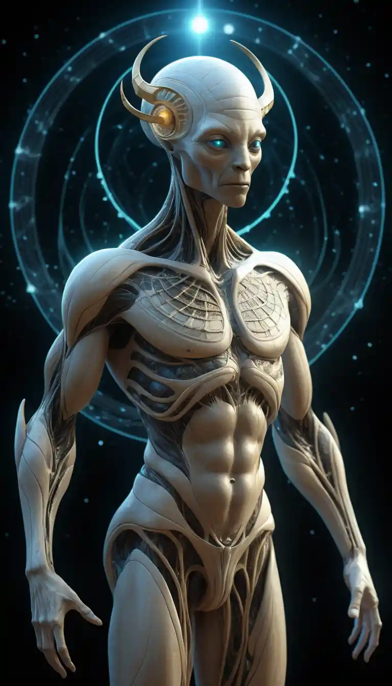 Transcendent Alien Guardian Wrapped In Cosmic Energy