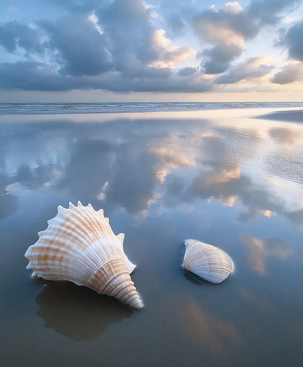 Paysage de plage surréaliste où l’océan et le ciel se fondent en douceur