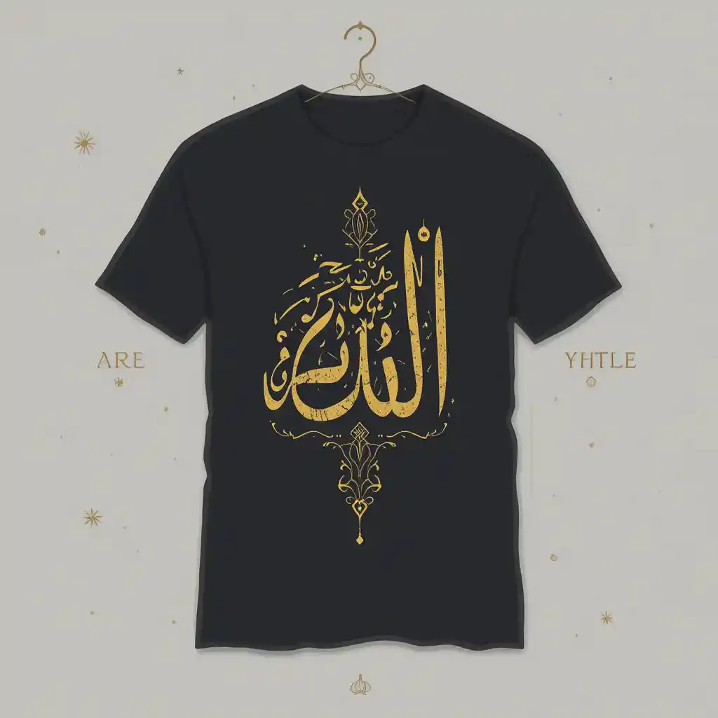 Design minimaliste de t-shirt islamique avec calligraphie arabe