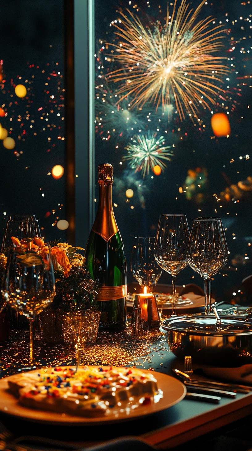 Mesa festiva de Réveillon com fondue e decoração