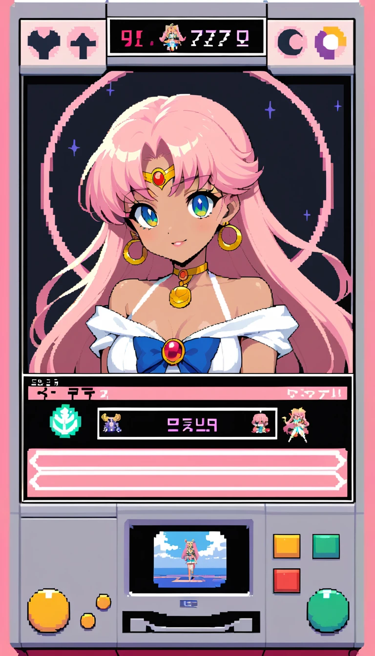 Garota Sacerdotisa de Anime em Tela de Jogo em Pixel Art Retrô