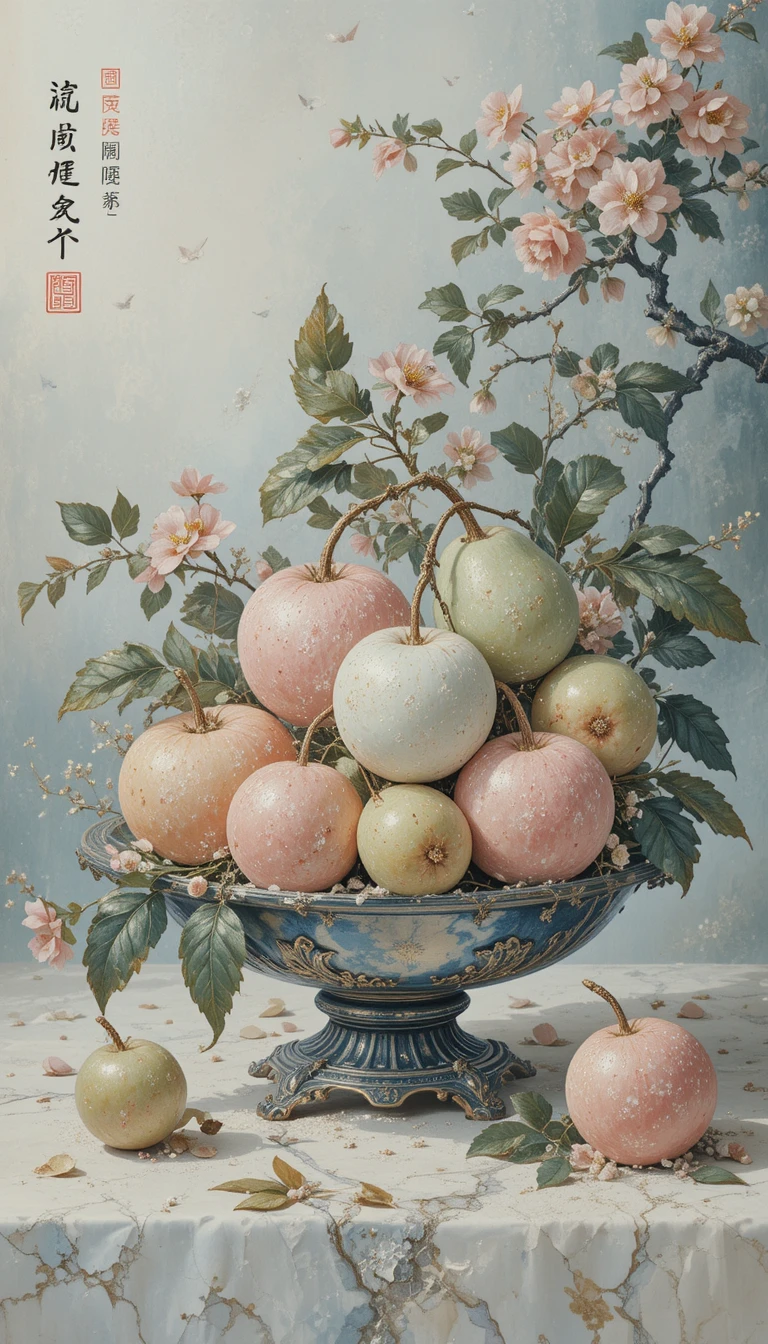 Fantasy ukiyo e still life painting of delicate fruits