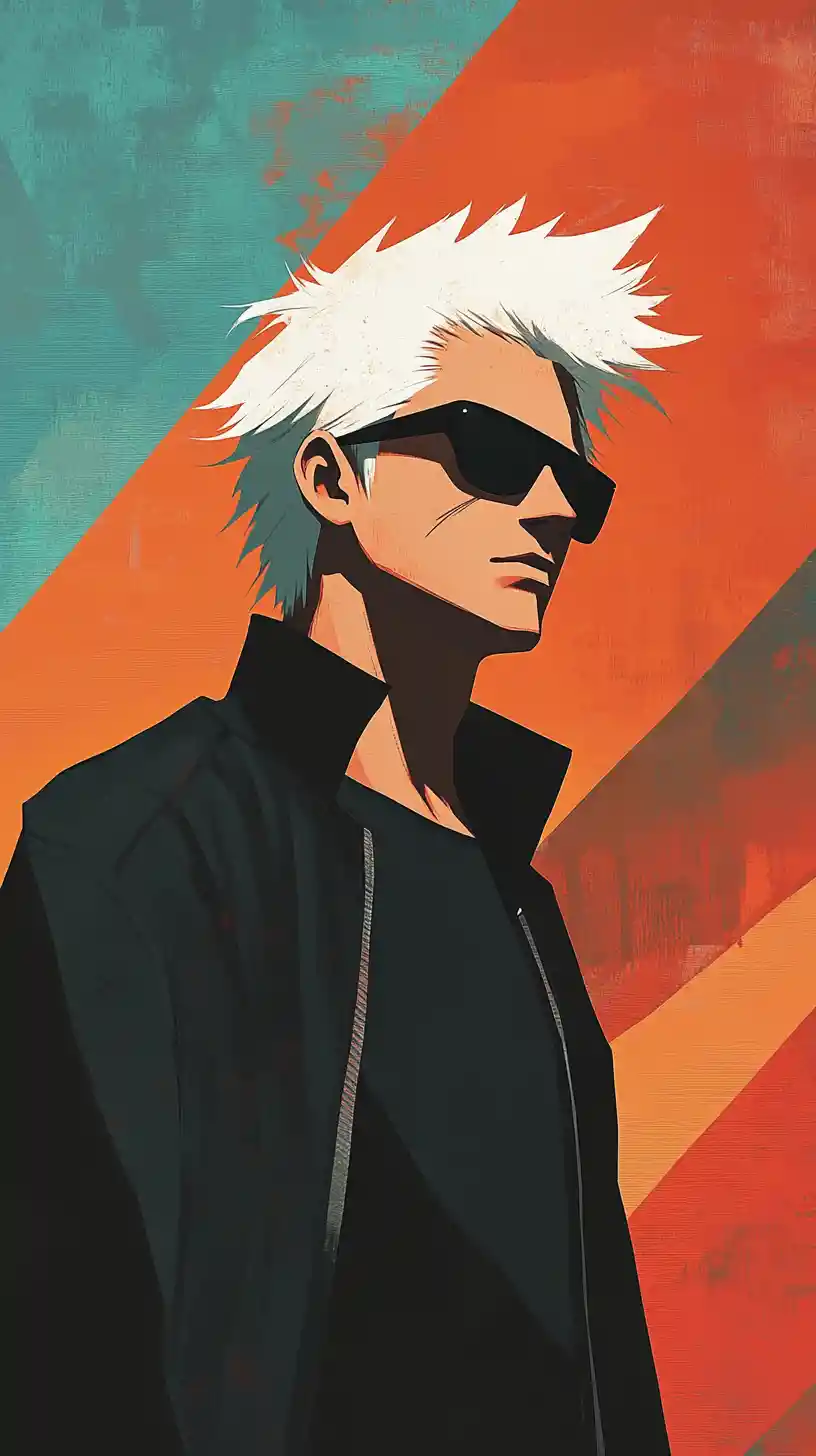 Homem de anime estoico dividido por cores quentes e frias