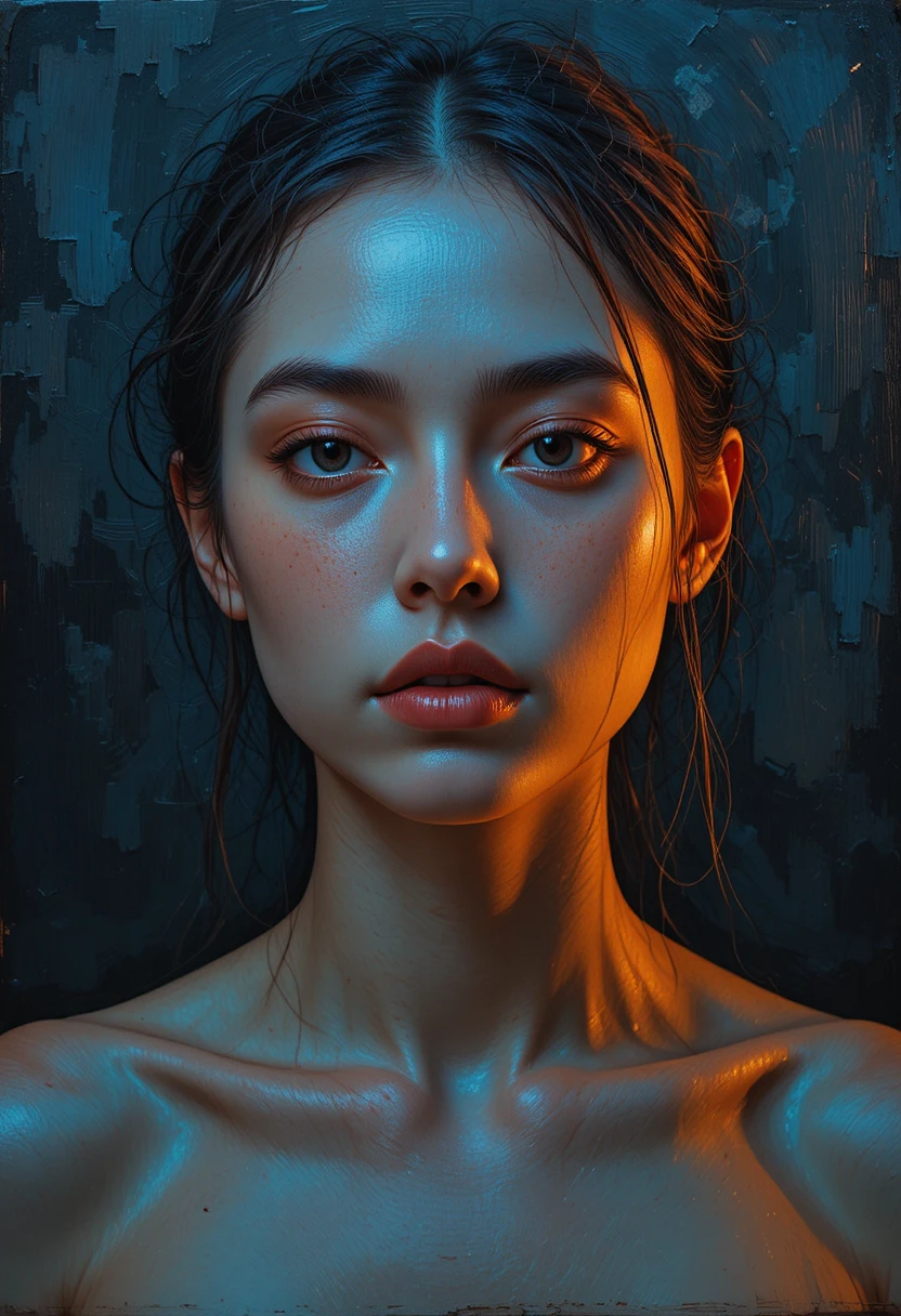 Semi realistic oil portrait with warm and cool dramatic lighting