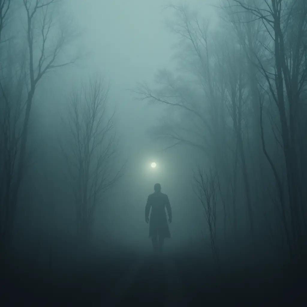 Nevoeiro lento em uma atmosfera de terror cinematográfico e sombria
