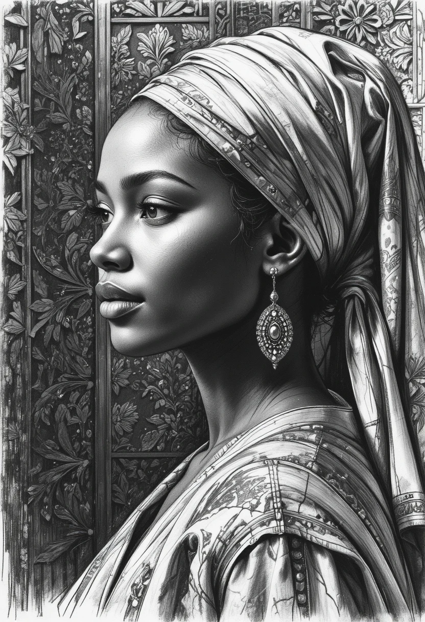 Sepia portrait of African girl in traditional headscarf