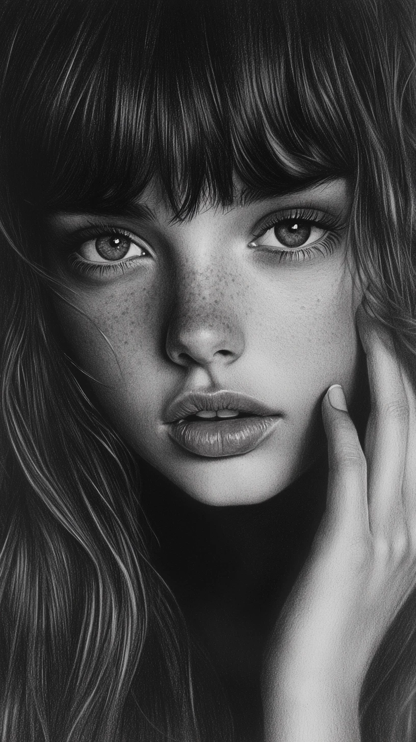 Retrato hiper-realista em grafite de uma jovem olhando para a frente
