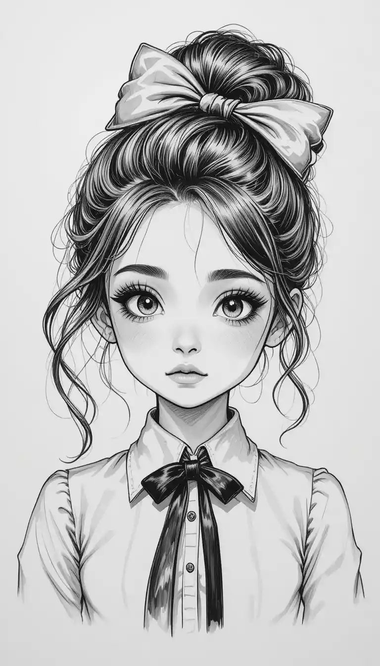 Black and white digital portrait of a young girl