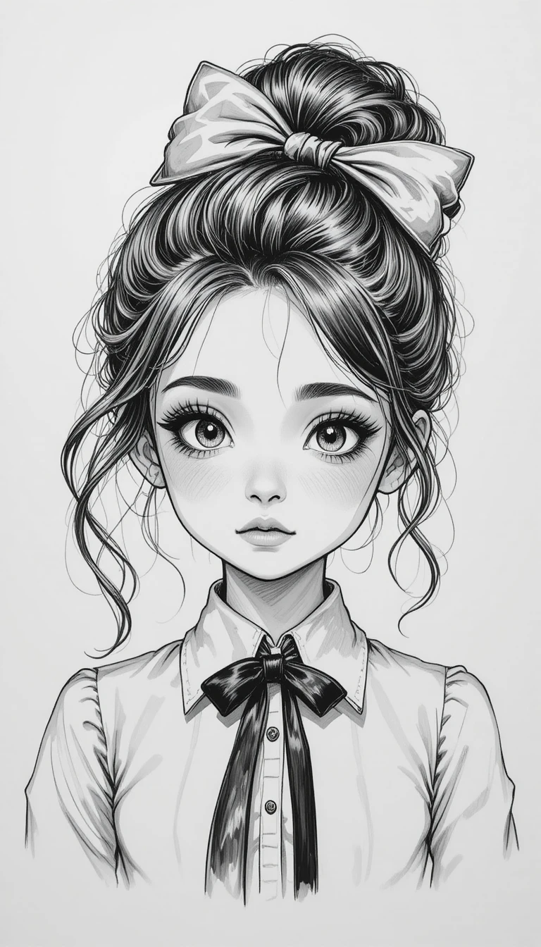 Black and white digital portrait of a young girl