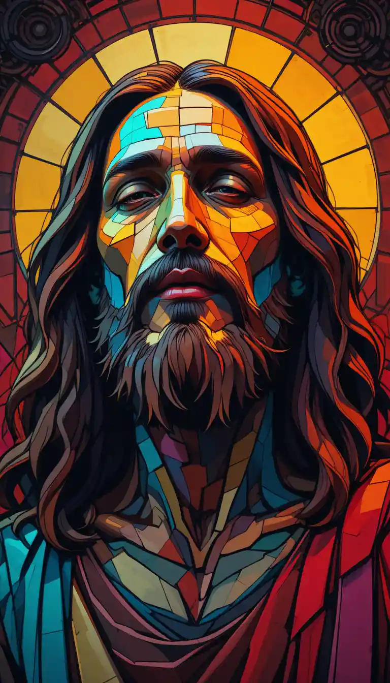 Portrait numérique abstrait d’une figure géométrique semblable à Jésus