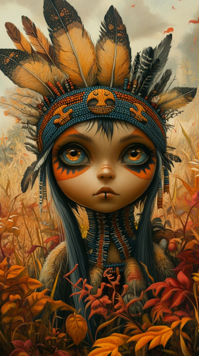 Whimsical Halloween pixie in a colorful autumn forest