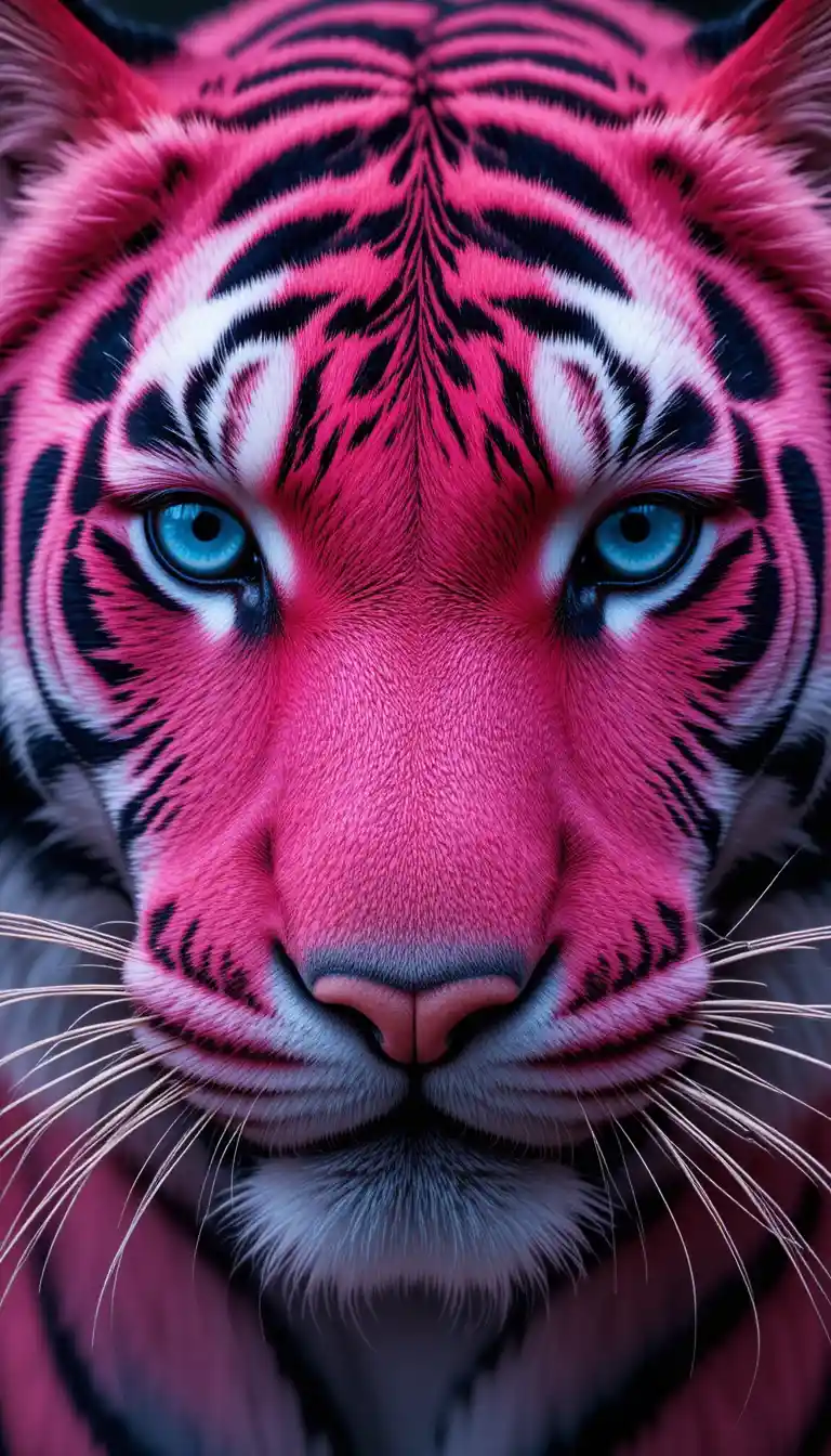 Lebendiges Nahbild eines Tigerkopfs mit blauen Augen