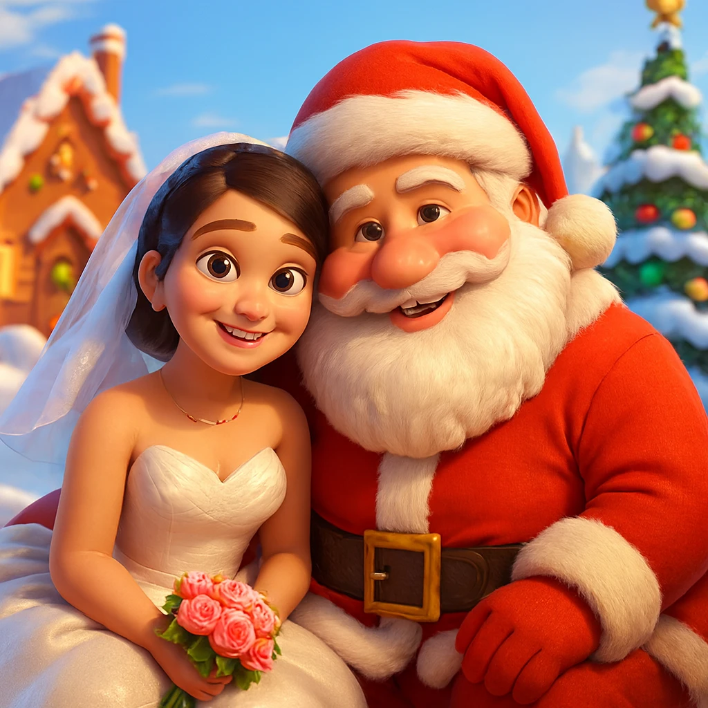 Coppia a cartone animato come Babbo Natale e moglie al Polo Nord