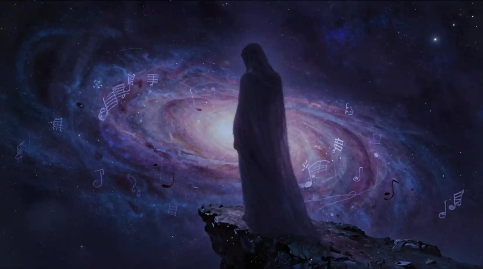 Mysterious figure on the edge of a collapsing galaxy