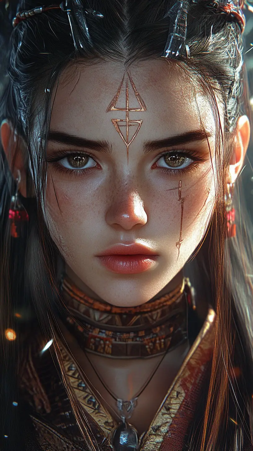 Anime woman with facial markings on a ship portrait