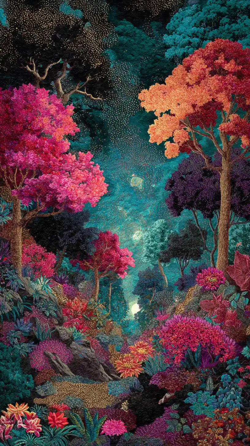 神話般的森林夢境與發光的人形身影