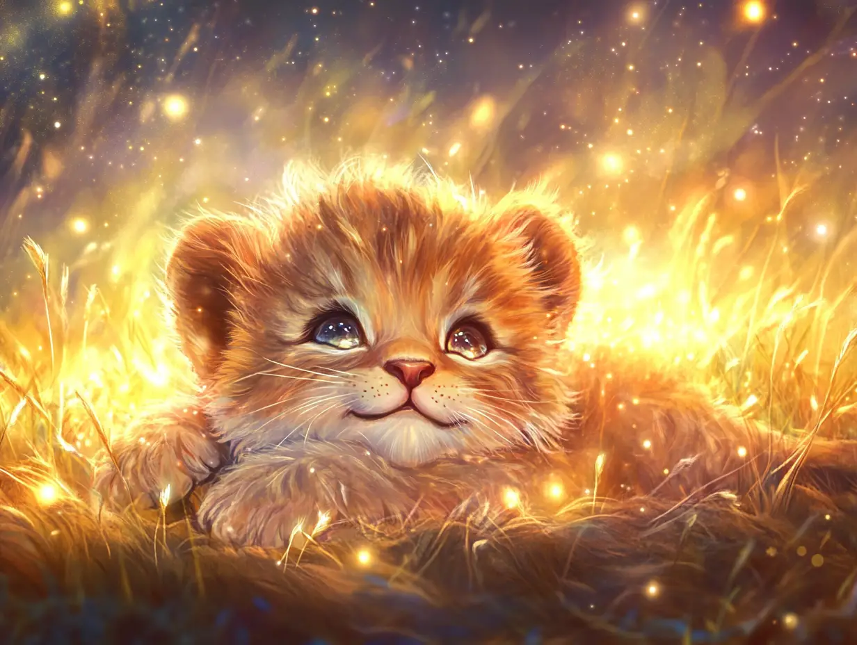 Träumendes Löwenbaby ruht im goldenen Savannengras