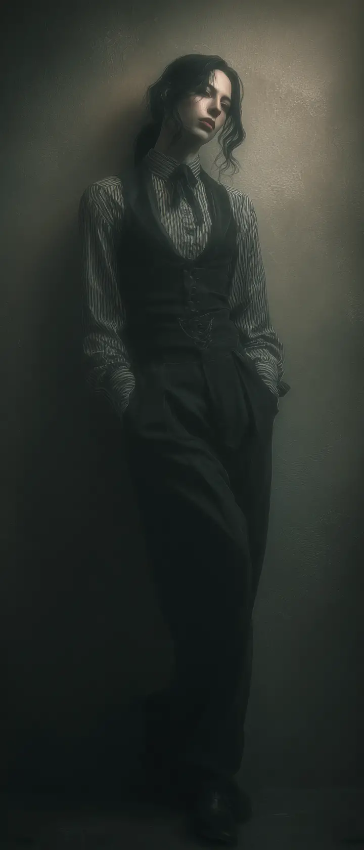 昏暗氛圍中的中性吸血鬼身影