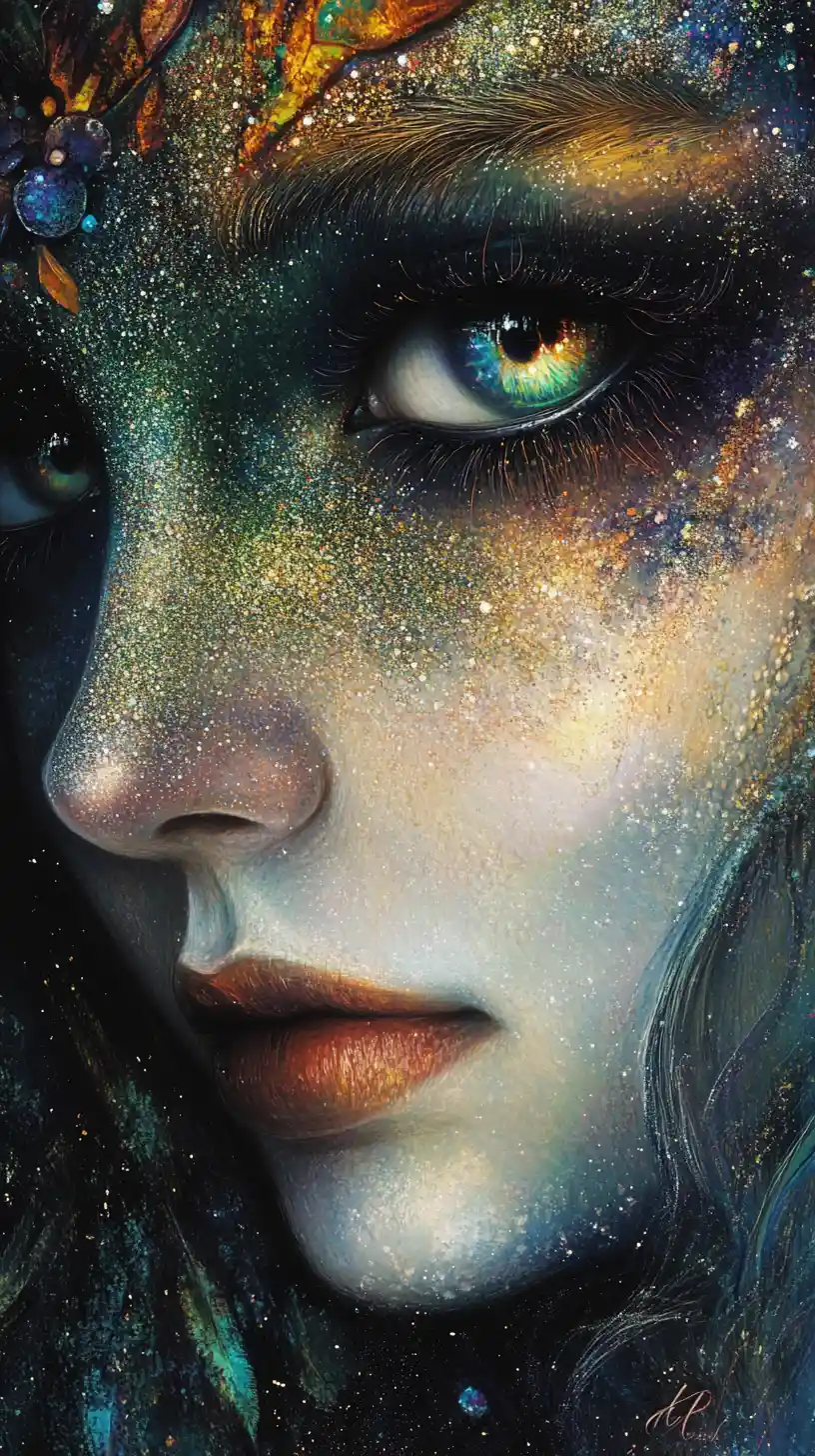 Mystical leprechaun portrait with shimmering gradient eyes