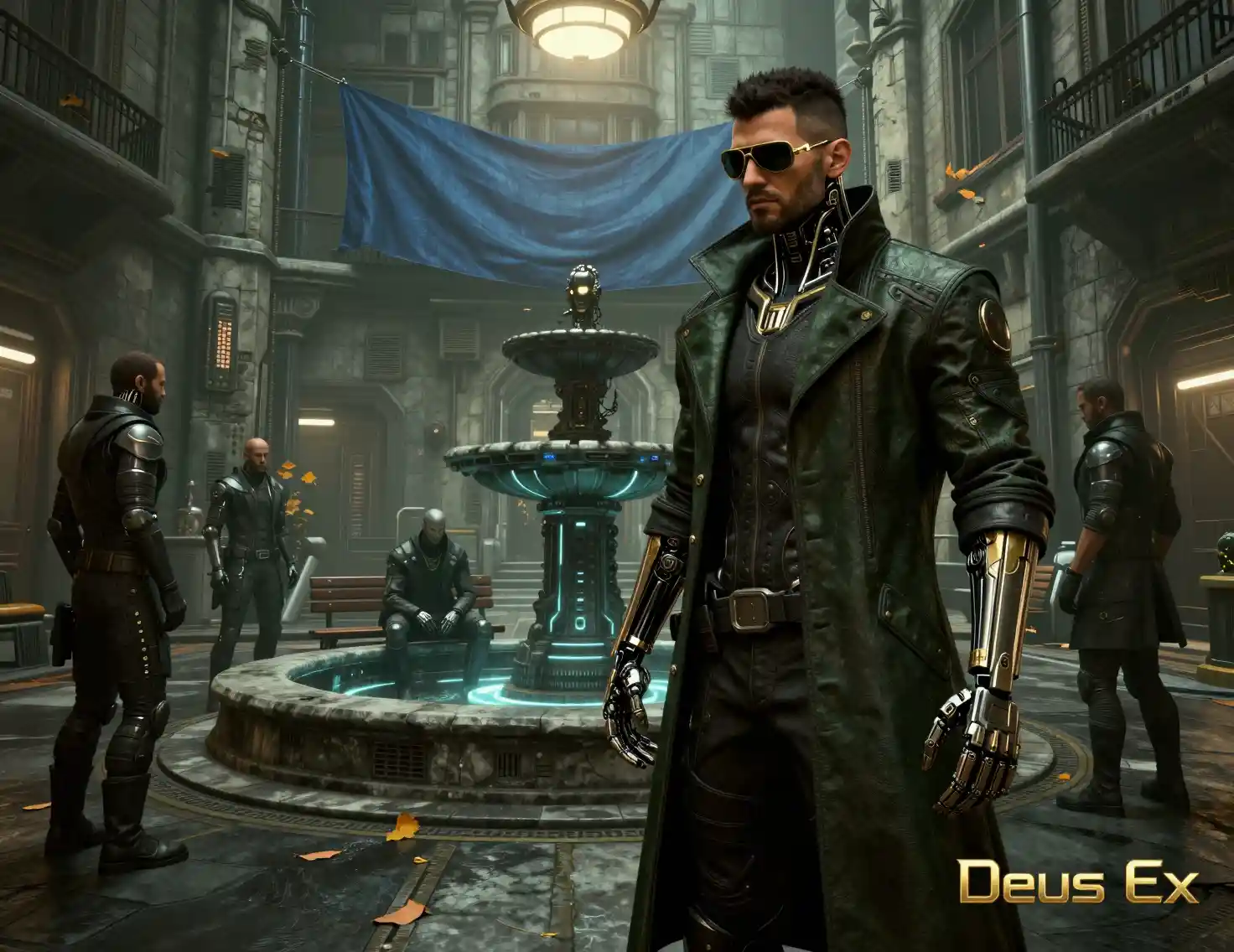 Augmented detective on a moody cyberpunk city street