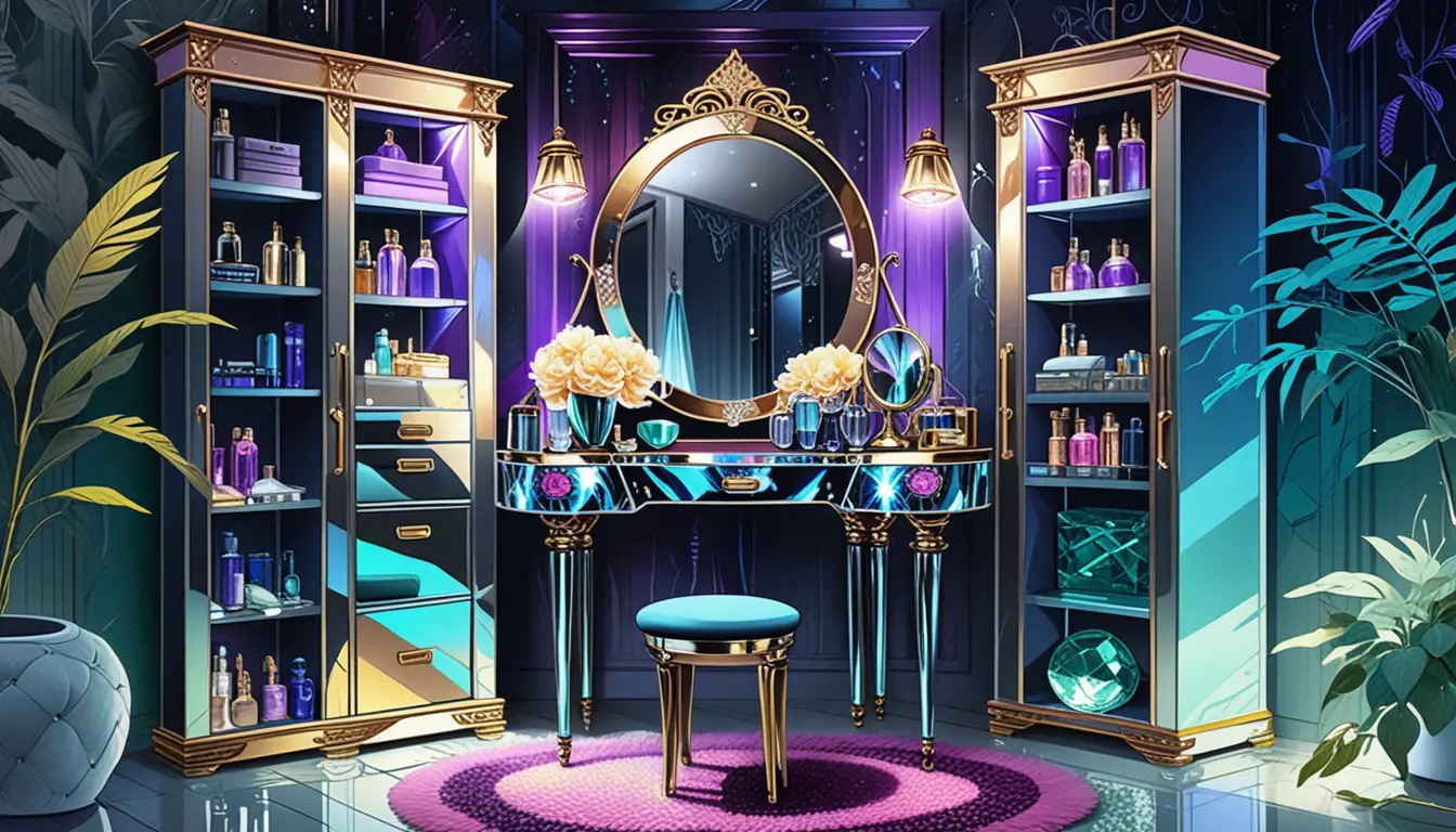 Luxurious neon lit vanity table in walk in closet