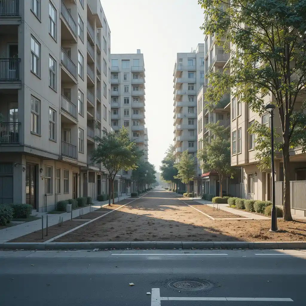 Empty urban lot and street before new building construction