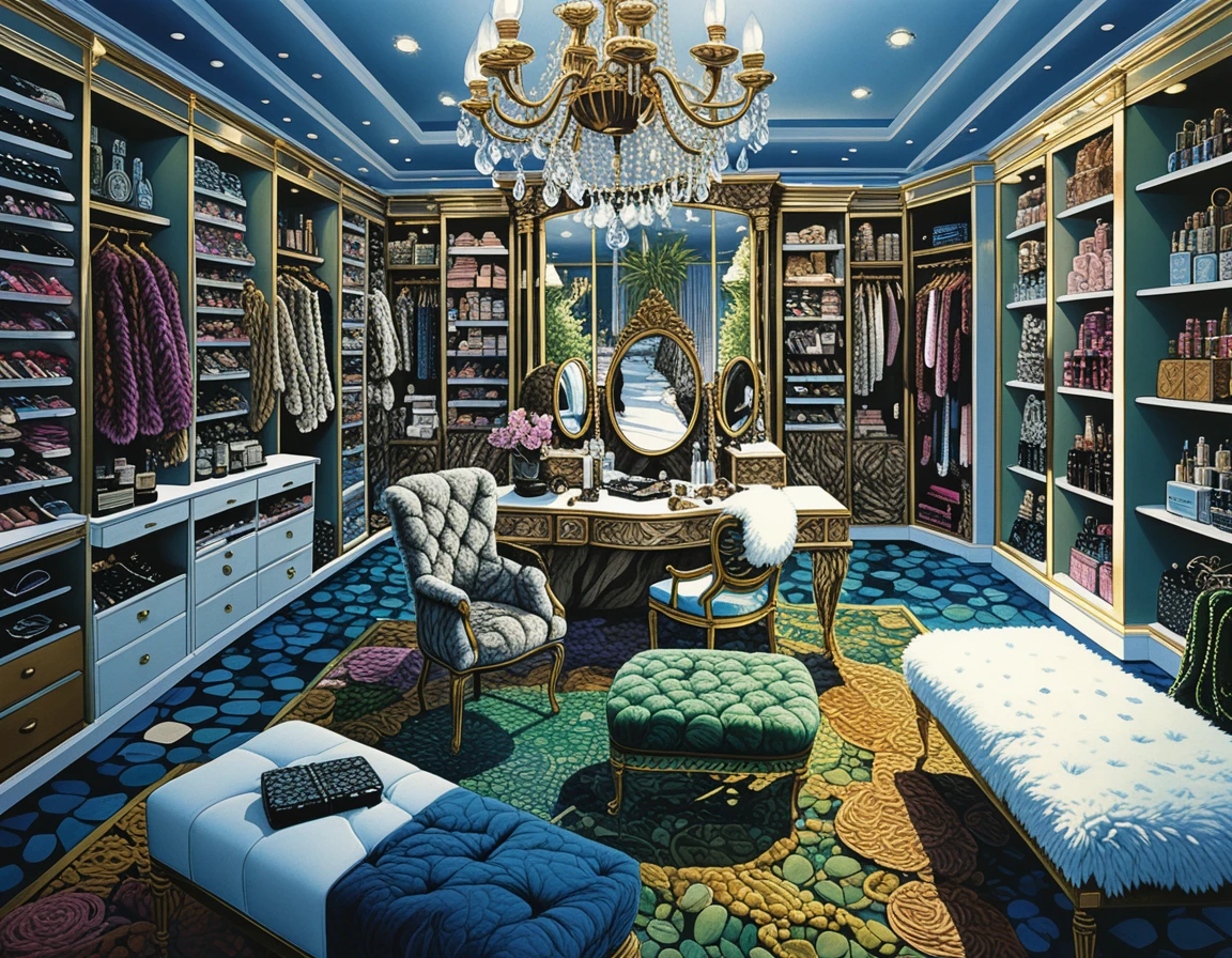 Mulher glamorosa relaxando em lounge de closet com neon