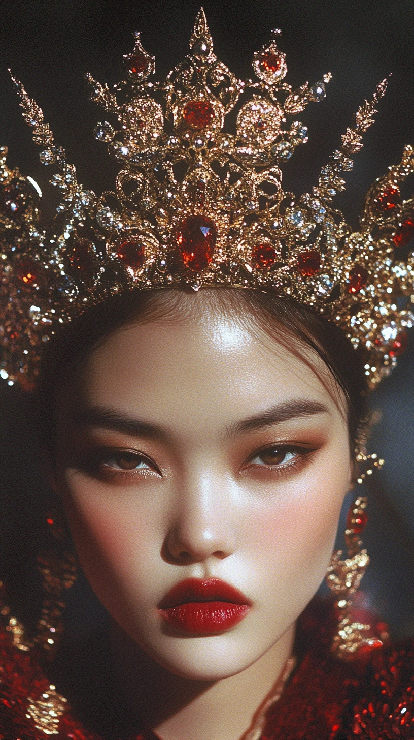 Couronne opulente ornée de perles et de somptueux détails de couture dorée