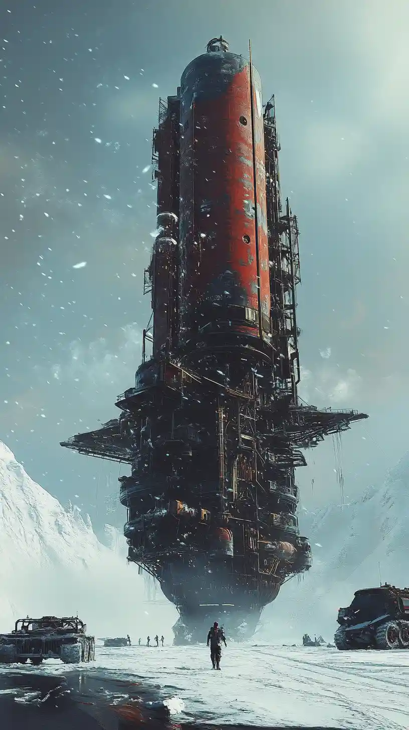 Kolossales Sci‑Fi-Raumschiff landet auf gefrorener Eisfläche