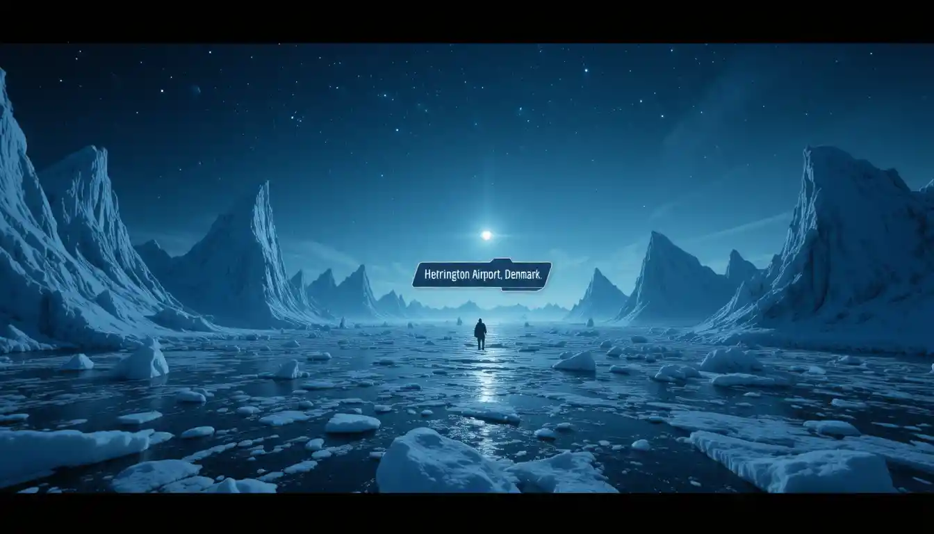 Pirate ships navigate icy arctic waters under a starry sky