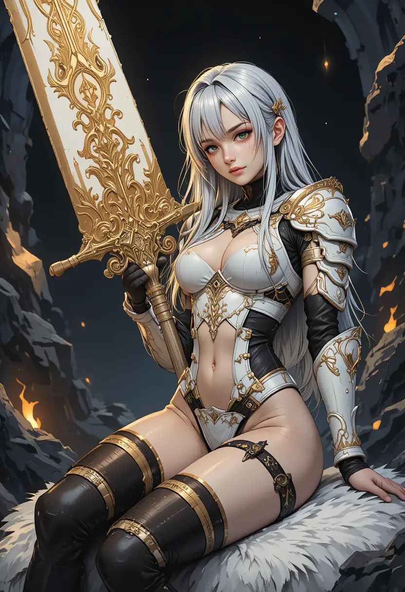 Anime valkyrie princess with massive engraved buster sword