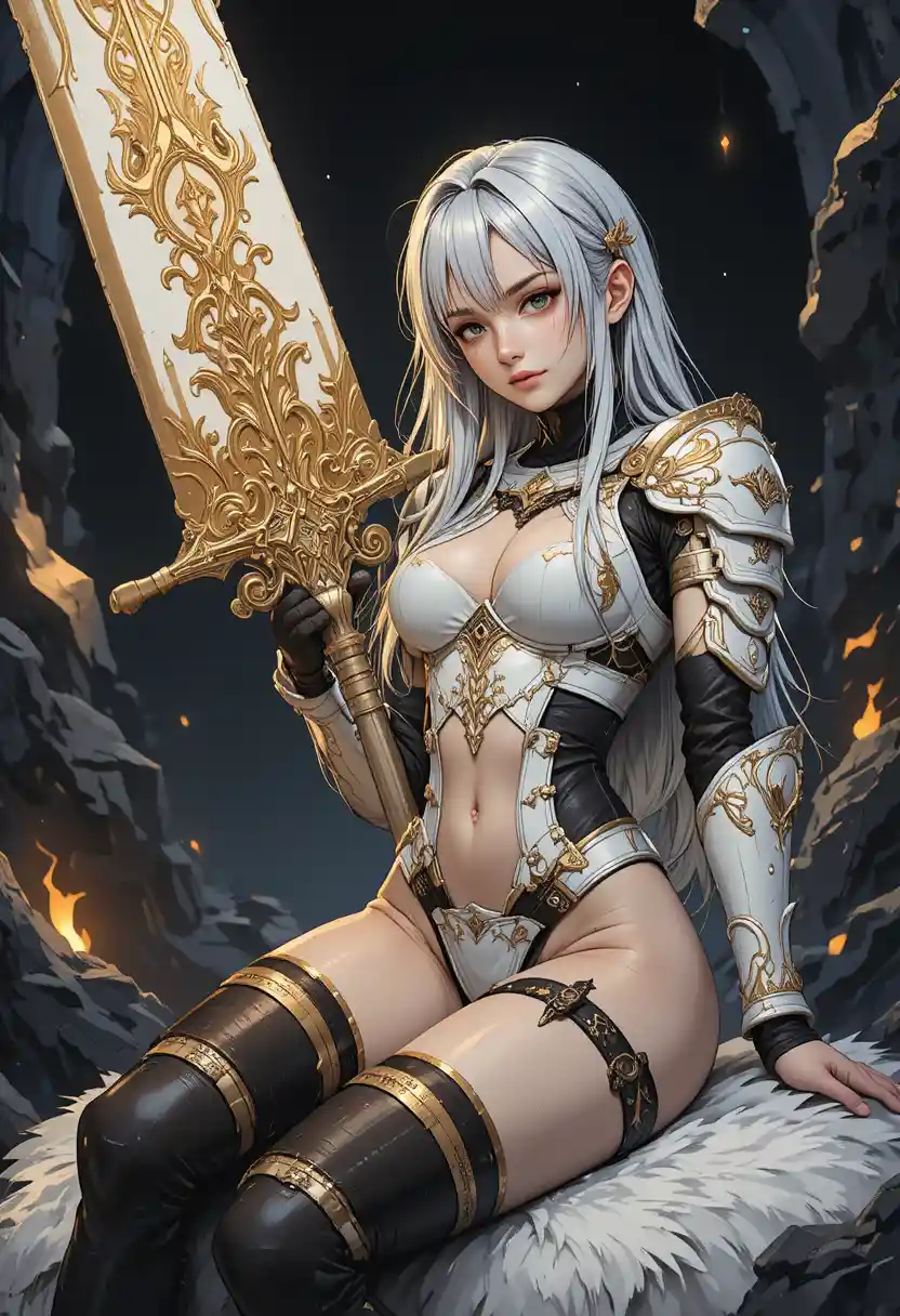 Anime valkyrie princess with massive engraved buster sword