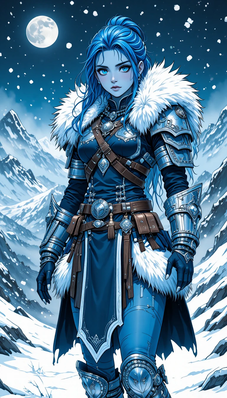 Guerrière valkyrie bleu arctique sur une arête de montagne enneigée