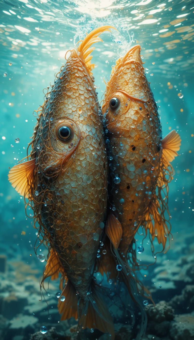Zwei kleine Fische schwimmen gemeinsam in einem klaren Fluss