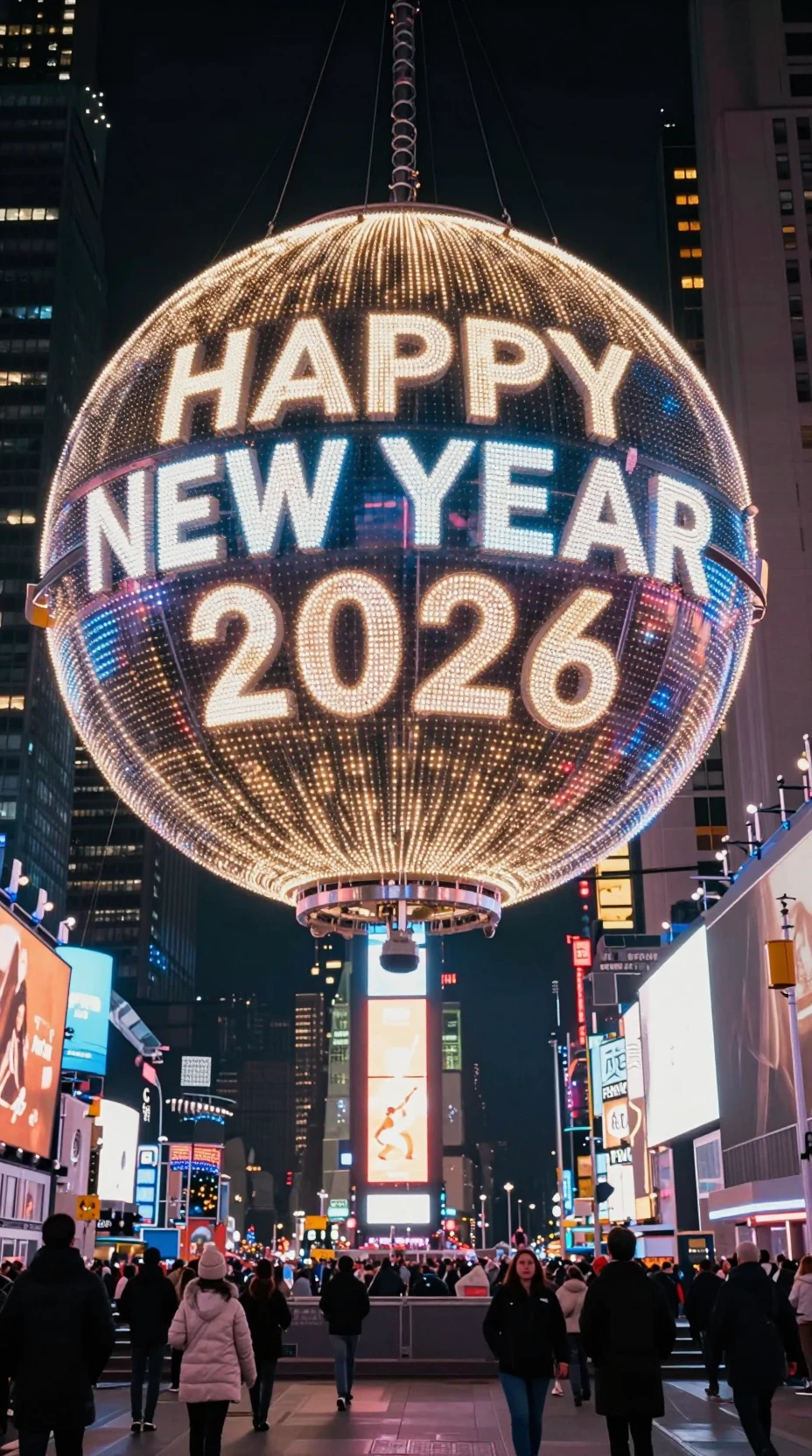 몽환적인 도시 광장과 빛나는 2026 새해 조명